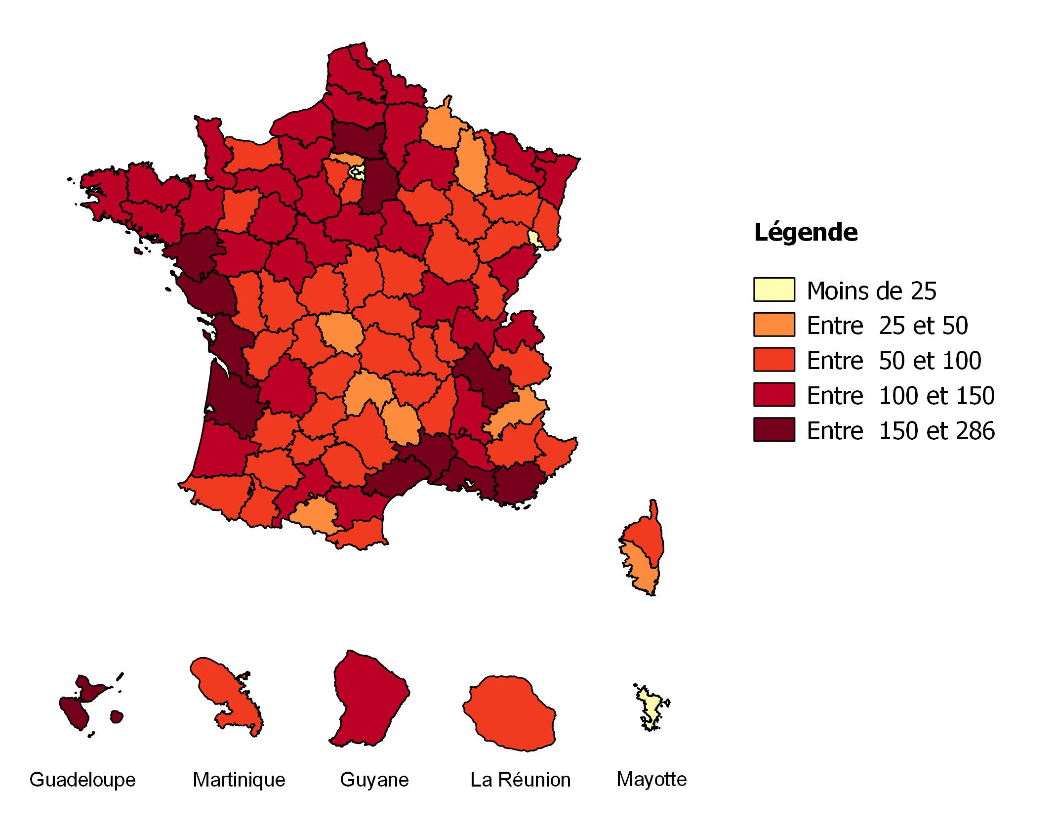 Morts sur routes bidirectionnelles en 5 ans