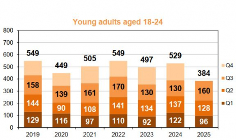Young adults (18-24 y/o) fatalities per trimester